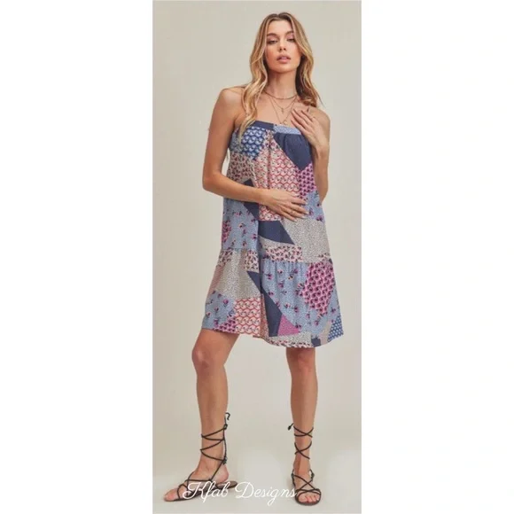 LAST 1! Multi Print Flowy Silhouette Spring Spaghetti Adjustable Strap Dress! - Picture 2 of 7